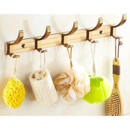 5 hooks European bathroom row hook aluminum, Kitchen towel robe hooks line hook, Brass brushed hanging clothes hook wall door
