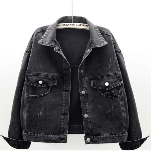 Korean Black Denim Jacket Women Student Basic Outerwear Chaquetas Mujer Pocket Long sleeve Loose Short Jeans Jackets Coat Female