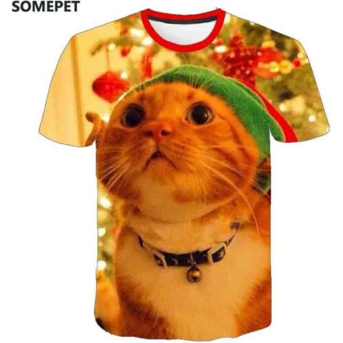 Sell hot 3D printing cute catt-shirtMens and womens clothes Round neck Short Sleeve Casual Tops female Summer comfort and high