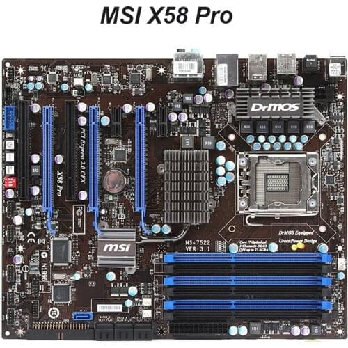 For MSI X58 Pro Motherboard LGA 1366 DDR3 24GB For Intel X58A X58M Desktop Used Mainboard SATA II PCI-E X16
