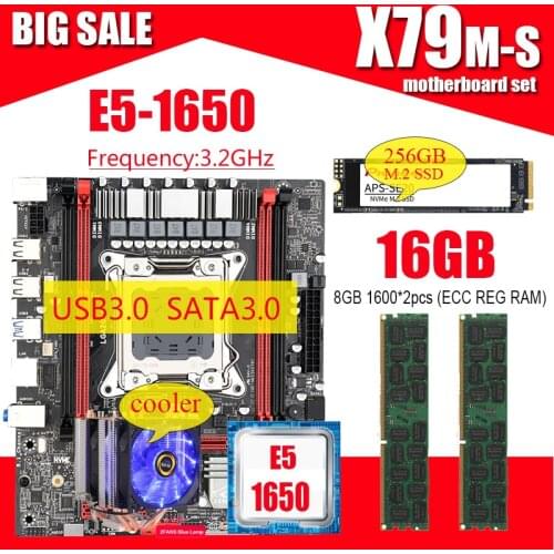 X79 motherboard combos E5 1650 Processor 2pcs 8GB 1600 ECC memory NVME 256GB M.2 + Cooler