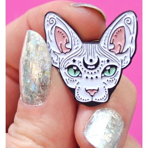 Mystical Sphynx Cat Brooch Pins Enamel Metal Badges Lapel Pin Brooches Jackets Jeans Fashion Jewelry Accessories