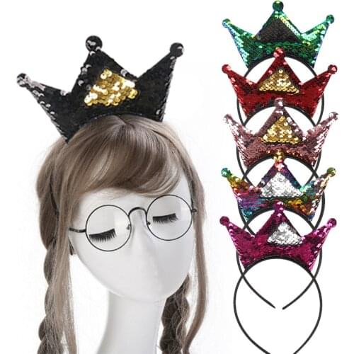 2018 New hair accessories Girls Childrem Princess Crown Korean Golden 1PC Silvery Double Sequins Rose Red Hairbands for Kids