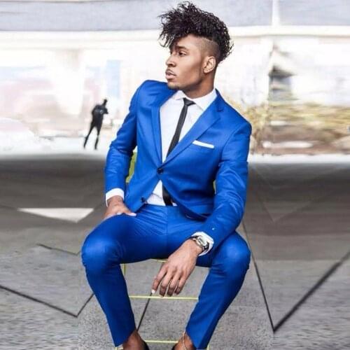 Fashion mens suit Wedding Royal Blue 2 Piece Wedding Suits Bespoke Groom Best Man Groomsmen Tuxedos