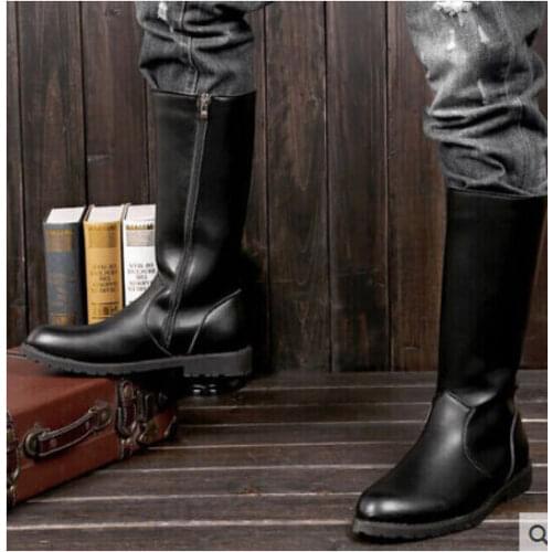 Men Zip British Ridding Mid Calf Buckle Cowboy Boots Military Punk Long Shoes Sz