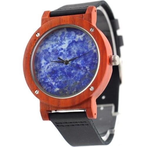 Dropshipping Red Sandal Wood Watch Japan High Quality Own Brand Marble Stone and Wooden Wristwatch for Men