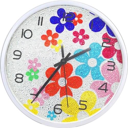 Flower DIY Clock Diamond Painting Kits , Wall Decor with Colorful Diamonds ,Kids Arts and Crafts Kit Includes Clock Mechanism ,G