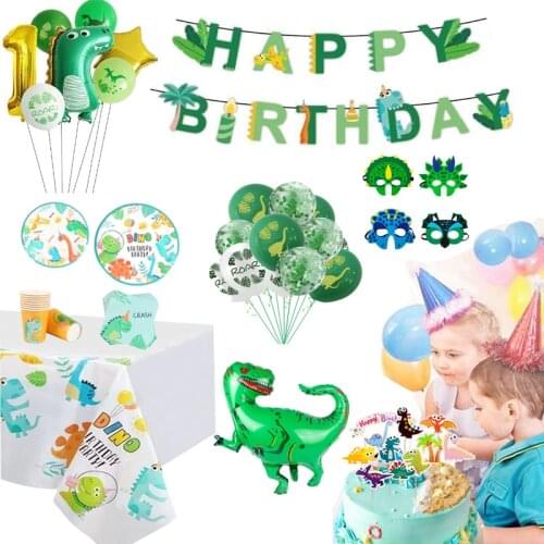 Dinosaur Party Decorations 1st Birthday Balloons Dinour Tableware Sets Kids Jurassic World Birthday Jungle Safari Party Supplies