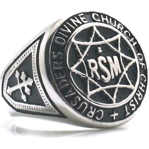 New Unisex 316L Stainless Steel CRUSADERS DIVINE CHURCH OF CHRIST RSM Cross Silver-Color Ring