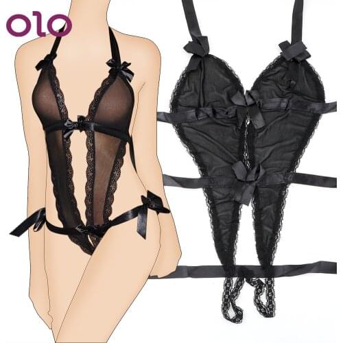 OLO Lace Sexy Lingerie Costumes Temptation Sex Toys for Women Open Crotch V-Neck Onesies Erotic Dress Transparent Sleepwear