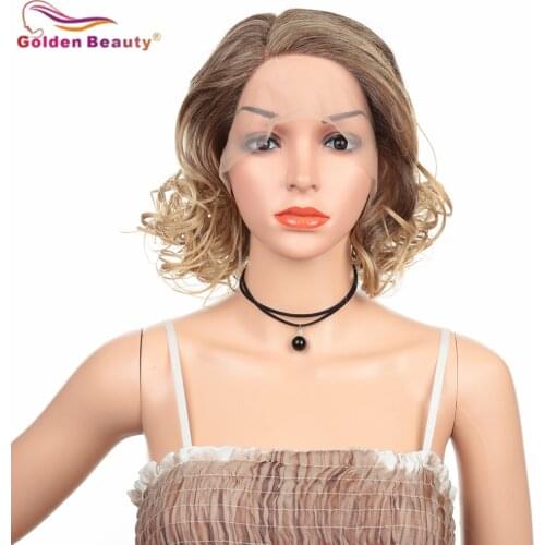 Short Bob Hair Wig Body Wave Wigs Synthetic Lace Front Wig For Women Heat Resistant Fiber Ombre Blonde Color Wig Golden Beauty