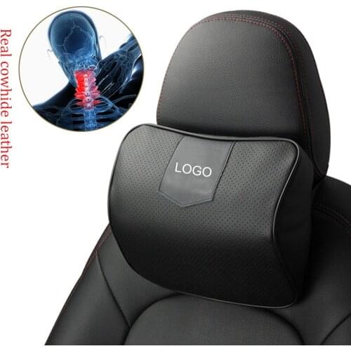 1PC Genuine Leather Auto Car Neck Pillow-Neck Pain Relief Pillow,Soft Memory Foam,Adjustable Strap,Over 5 Yrs Service Life brown