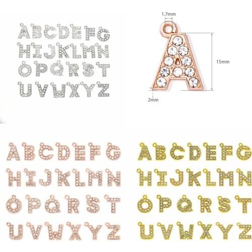 15mm Dangle Charms Rhinestone Hang Letter Choker Chain Necklace Pendant Alphabet A-Z Jewelry Making DIY Pet Collar Women Gift
