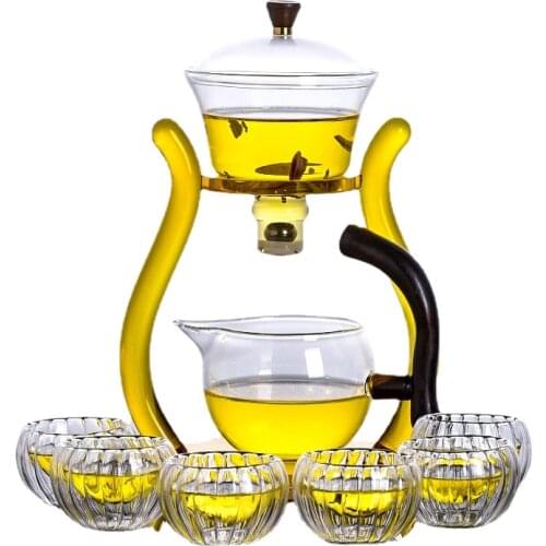 Ocean Heart Semi-automatic Glass Tea Set Lotus Cups Office Business Drinking Utensil High Borosilicate Heat Resistant Glass Drin