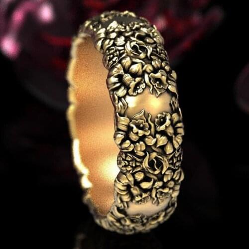 Retro Explosive European and American Fashion Pattern Carved Flower Female Ring for Women Party Jewelry Accessories