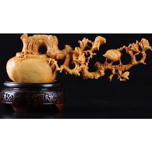 Wood Carving New Chinese Tea Table Decoration Carving Handicraft Collection Living Room Landscape Flowers and Birds Decoration