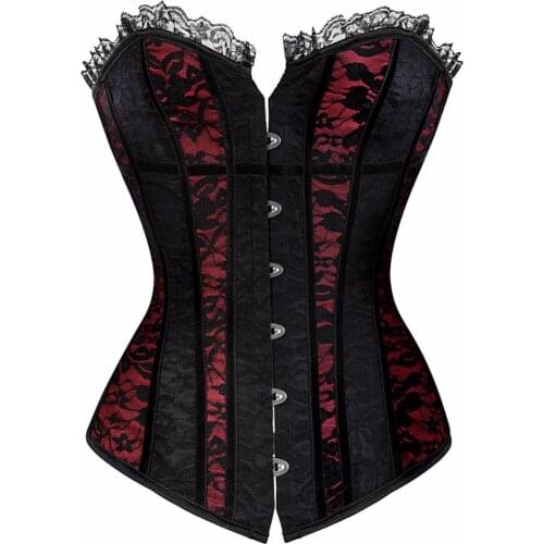 Sexy Women Lace Trim Flower Overbust Corset Bustier Top Boned Waist Trainer Body Shaping Clothing Burlesque Korsett Plus Size