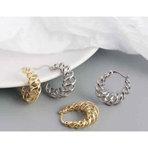 925 Sterling Silver Earring Fashion Hollow Torsion Spring Ear Ring Round Bead Earring Temperament Trend Woman Girl Ear Jewelry