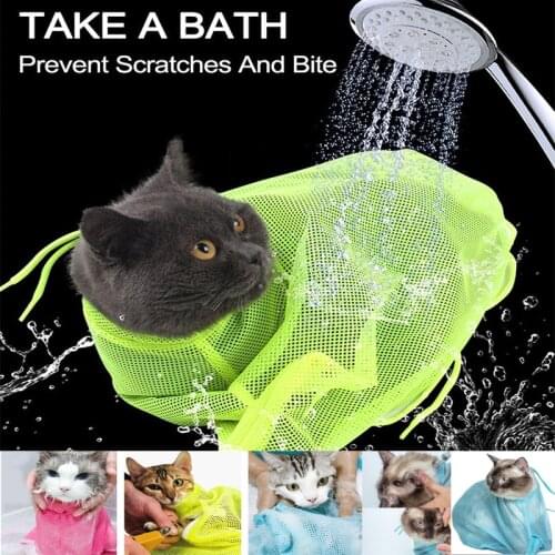 Mesh Cat Bathing Bag Cats Grooming Washing Bags No Scratching Bite Restraint Cat Supplies Bath Clean Bag Pet Nail Trimming Bags
