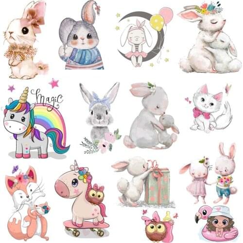 Cute Rabbit Heat Vinyl Transfer For Clothing Iron On Transfer For Clothes Appliques For Kid T-shirt Animals Thermal Transfers
