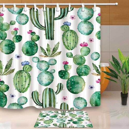 Tropical Cactus Waterproof Shower Curtain Bathroom Polyester Fabric Shower Curtains for Bath Decorative Accessories With Hooks