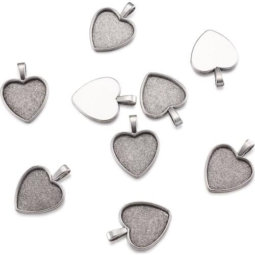 Vintage Tibetan Style Alloy Pendant Cabochon Bezel Settings Heart Tray: 25x22mm; 35x27x3mm, Hole: 4x7mm