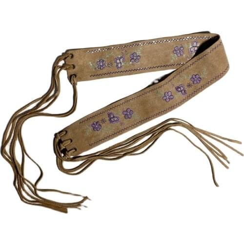 Vintage Leather Wrap Belt Frosted Cowhide Leather Fringed Ladies Decorative Belt Girdle All-Match Fashion Embroidered Waistband