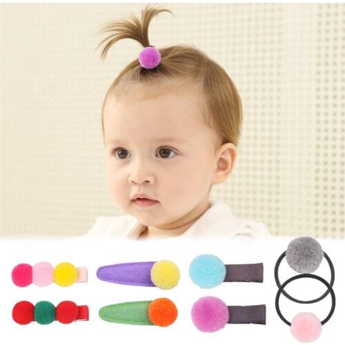 10pc/lot Pom Pom Hair Clip Pink Red Plush Fall Winter Hairpin Handmade Candy Color Ball Princess Barrettes Top Quality Hair Rope