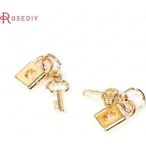 32229)20PCS Lock width 0.5Cm Gold Color Zinc Alloy Lock and Key Charms Pendants Jewelry Making Supplies Findings Accessories