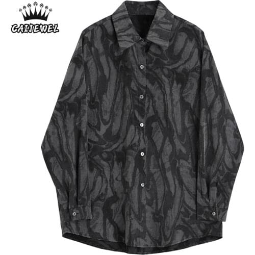 Long Sleeves Womens Blouse New 2021 Summer Polo Collar Streetwear Printing Vintage Baggy Casual Tie Dye TOP Button Up Shirts