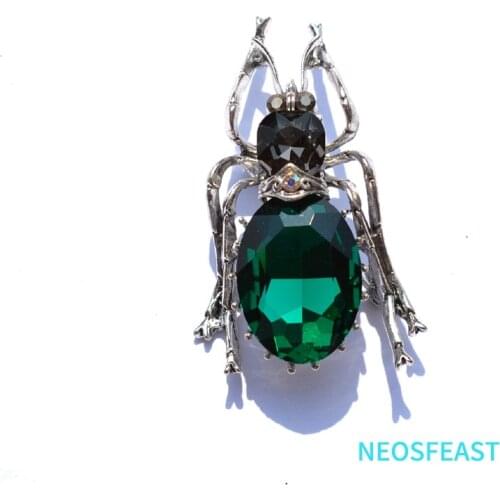 Fashion Jewelry Green Color Rhinestone Insect Brooches for Women Elegant Crystal Pin Ladies Corsage Party Gifts Dress Garment