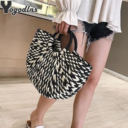 Women Woven Handbag Rattan Wicker Straw Half Round Bag Fashion Large Capacity Female Casual Rattan Travel Tote Bolsos