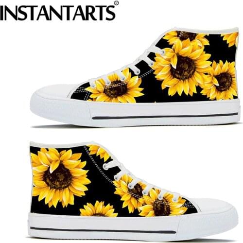 INSTANTARTS Sunflower Yellow Flower Print Vulcanize Classic High Top Canvas Women Shoes Ladies lace-up Sneaker Zapatillas Mujer