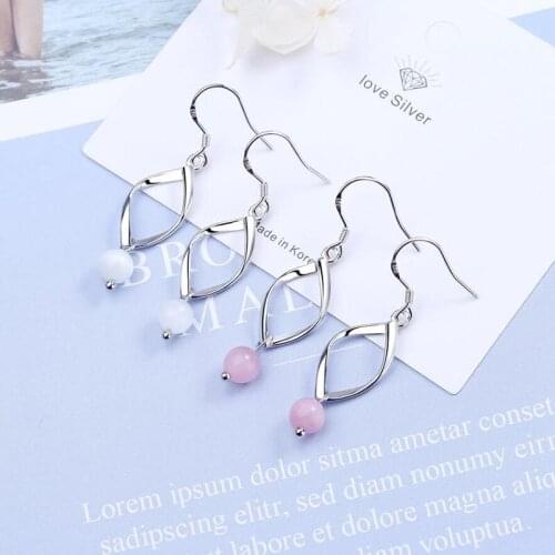 KOFSAC 925 Sterling Silver Earrings For Women Jewelry Sweet Romantic Pink Crystal Geometry Earring Female Wedding Accessories