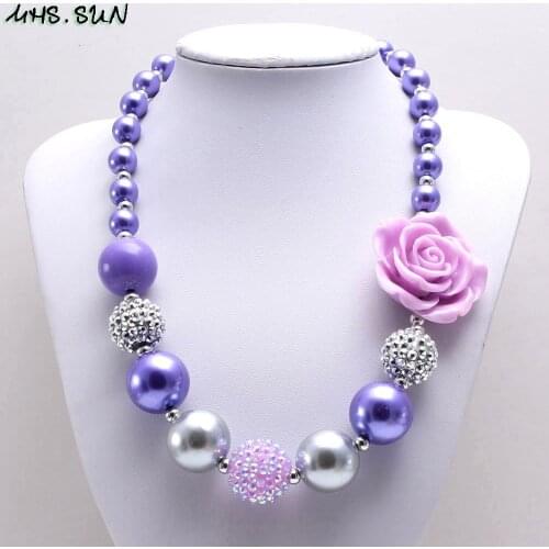 MHS.SUN Charm Girls Purple chunky flower beads necklace for kids pearl choker jewelry bubblegum necklace child best gift 1pc/lot