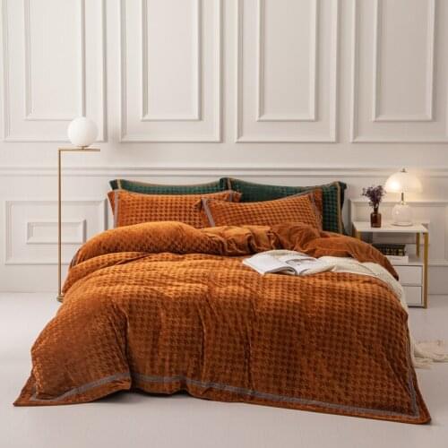 Khaki Winter Pure color velvet Soft Plush Fleece Bedding Set Cotton Duvet Cover Bed Linen Fitted Sheet Pillowcases