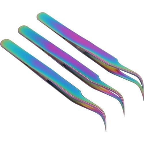 1Pc Tweezers Stainless Steel Curved Straight Eyebrow Eyelash Curler Clip Plucking Rainbow Nail Art Colorful Design Tools
