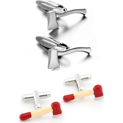 10pairs/lot Creative Axe Hatchet Cufflinks Copper Material Silver/Red Plating Cuff Links Mens Jewelry Accessory Wholesale