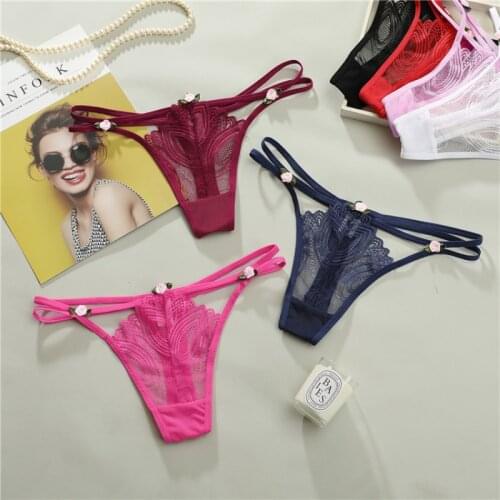 3pcs Womens Panties Sexy Thongs Lace Underwear Transparent G Strings Wave Point T-Back Female Thin Belt Exotic Lingerie