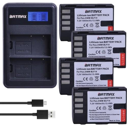 4PCS 1860mAh DMW-BLF19 DMW BLF19 BLF19 Li-ion Battery + LCD USB Charger for Panasonic Lumix DMC-GH3 DMC GH3 GH4 DMC-GH4 Camera