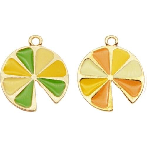 Julie Wang 6PCS Enamel Orange Charms Alloy Gold Tone Artificial Fruit Lemon Slice Pendants Bracelet Jewelry Making Accessory