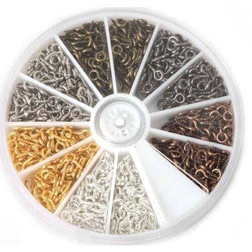 600pcs/box 4x8mm Jewelry Making Screw Eye Pins Bail Peg Findings For Pendant Top Drilled Beads Rhodium Iron Pendant Clasps Hooks