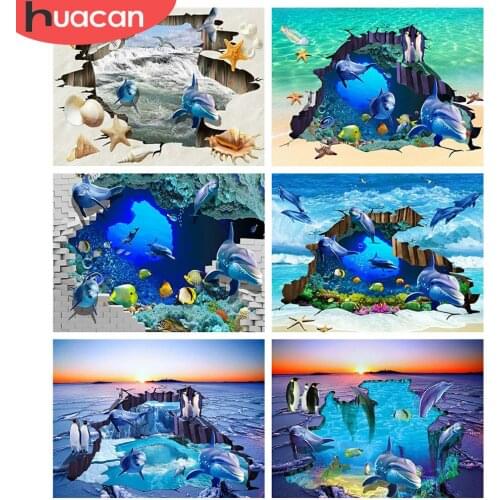 HUACAN 5d Diamond Painting Dolphin Mosaic Sea DIY Diamond Embroidery Cross Stitch Animal Home Decor Handmade Gift