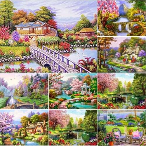 New 5D DIY Diamond Painting Full Square Round Drill Village Scenery Cross Stitch Flowers Diamond Embroidery Crafts Home Decor