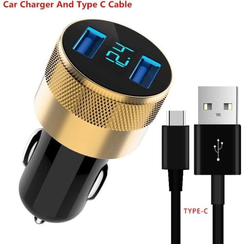 3.1A LED Display Dual USB Car Charger Universal Fast Charging Car-Charger Type c Micro Cable For Samsung Xiaomi Huawei Phone