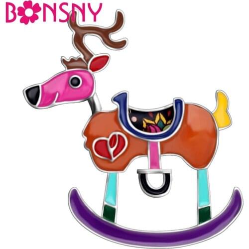 Bonsny Enamel Alloy Christmas Happy Reindeer Deer Brooches Clothes Scarf Decoration Pin Animal Jewelry For Women Girls Teen Gift