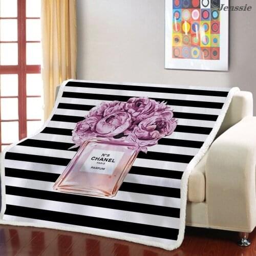 Flower Butterfly Perfume Pattern Sofa Blanket Sherpa Fleece Bedspread Girls Throw Blanket Warm Microfiber Square Picnic Blanket