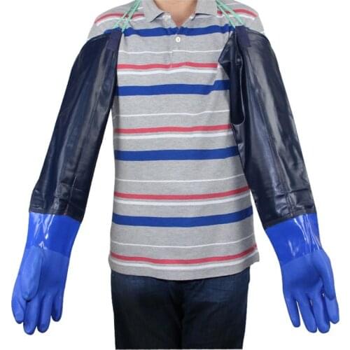 Long thick widened mouth durable industrial acid and alkali cleaning rubber fishing gloves with hanging buckle