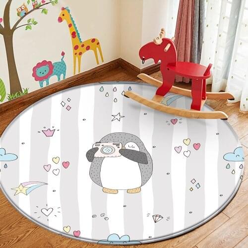 Dropshipping Cute Pink Penguin Pattern Children Flannel Carpet Baby Hand Print Carpet Baby Play Mat Rectangular Children Carpet
