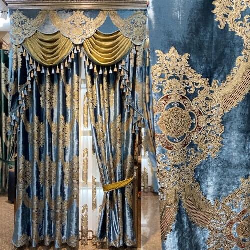 European Blue Royal Luxury Curtains for Bedroom coffee Window Curtains for Living Room Elegant Drapes European Curtains